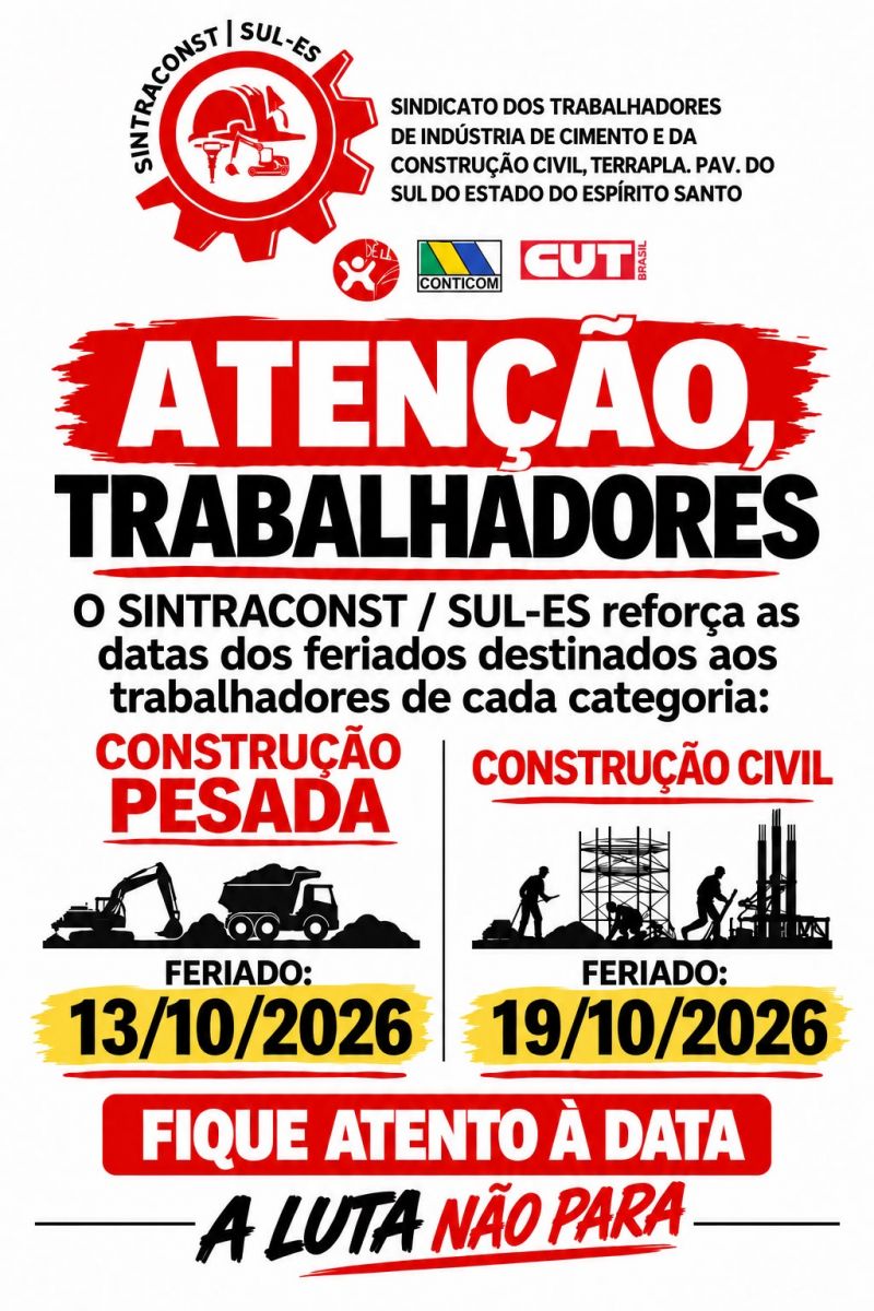 FERIADO DA CATEGORIA CONSTRUÇÃO CIVIL LEVE